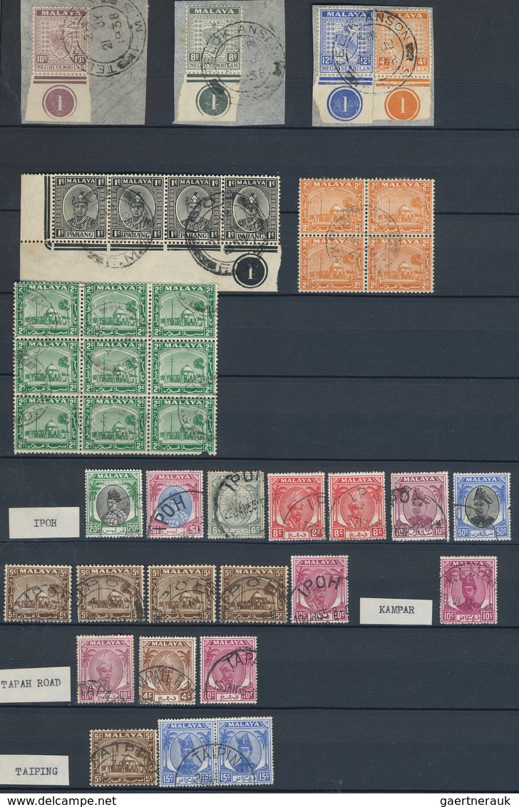 Malaiische Staaten: 1880/1990 (ca.), POSTMARKS OF MALAYSIA, deeply specialised collection in five al