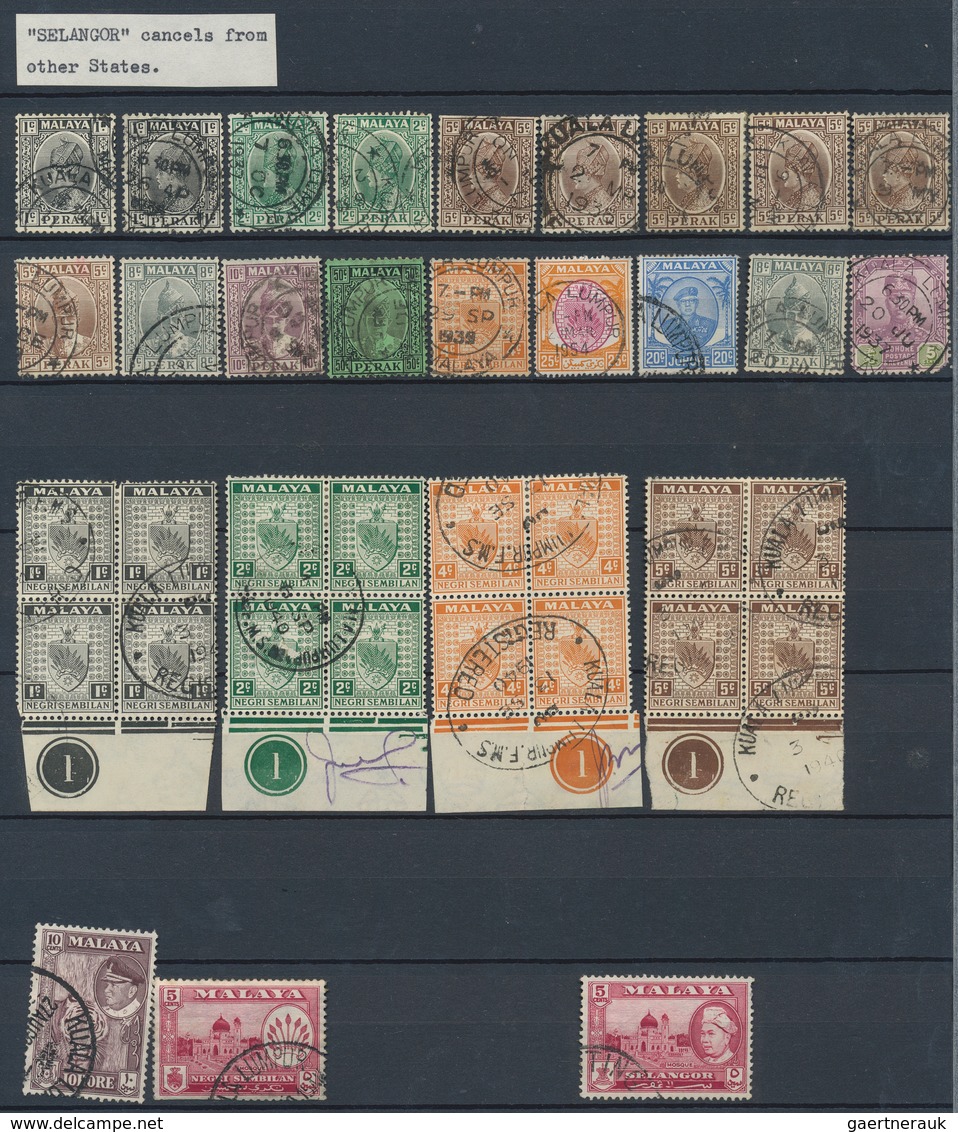 Malaiische Staaten: 1880/1990 (ca.), POSTMARKS OF MALAYSIA, deeply specialised collection in five al