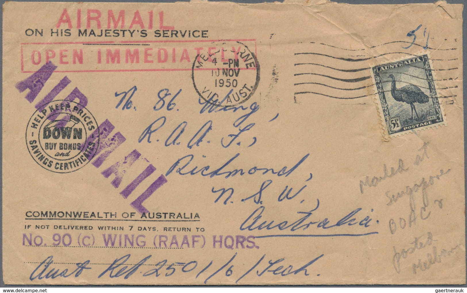 Malaiische Staaten: 1941-51 Australian Field Post: Group Of 20 Covers Sent By Australian Troops In M - Federated Malay States
