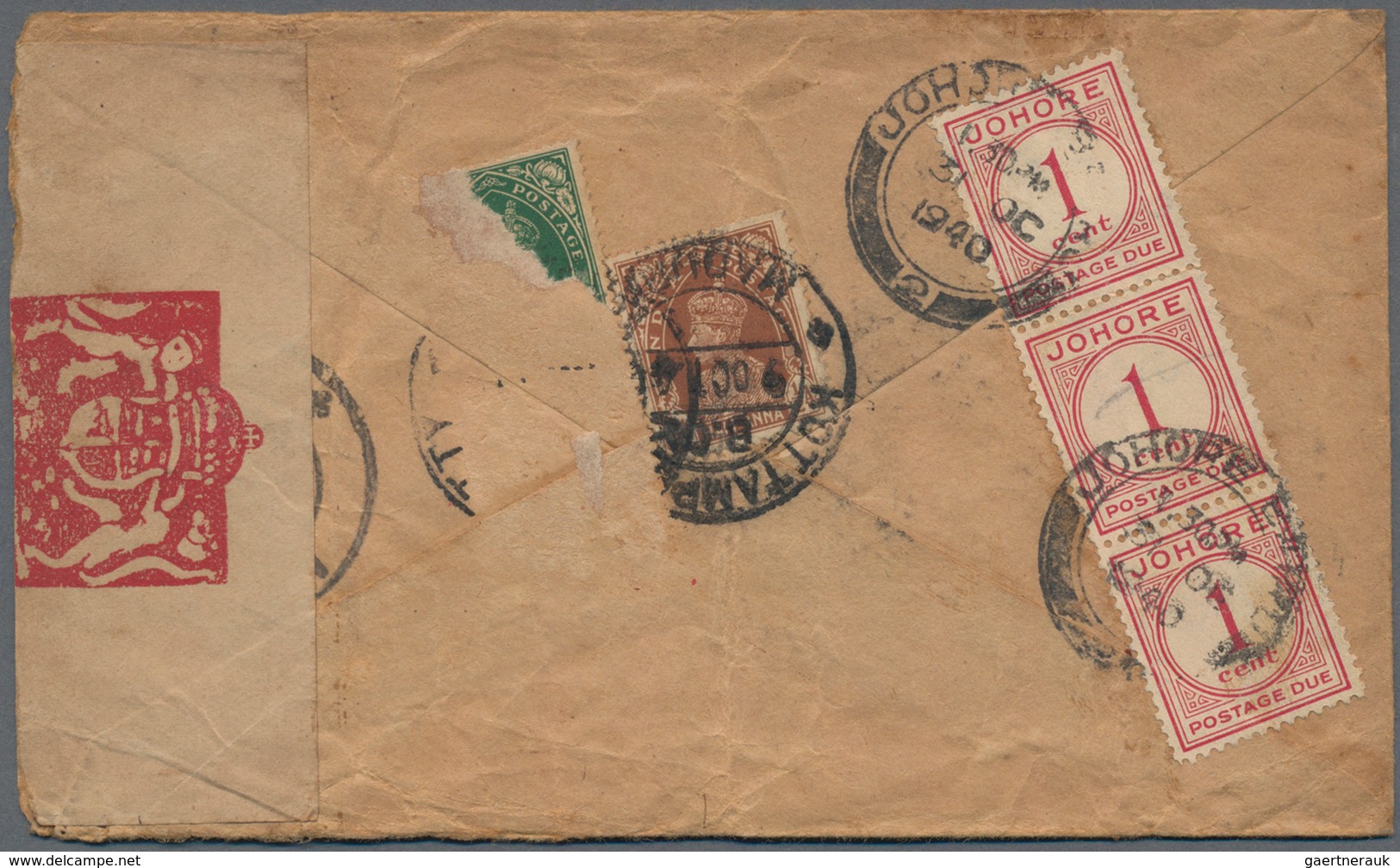 Malaiische Staaten - Johor-Portomarken: 1938 Postage Due 1c. Carmine On Three Insuff. Franked Covers - Johore