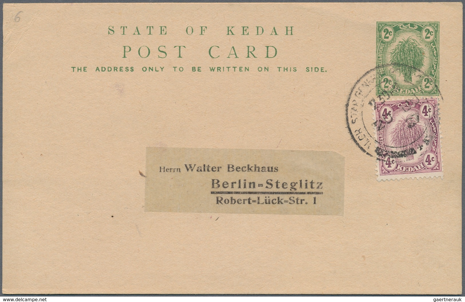Malaiische Staaten - Kedah: 1912-20's: Group Of 13 Postal Stationery Cards And Registered Envelopes, - Kedah