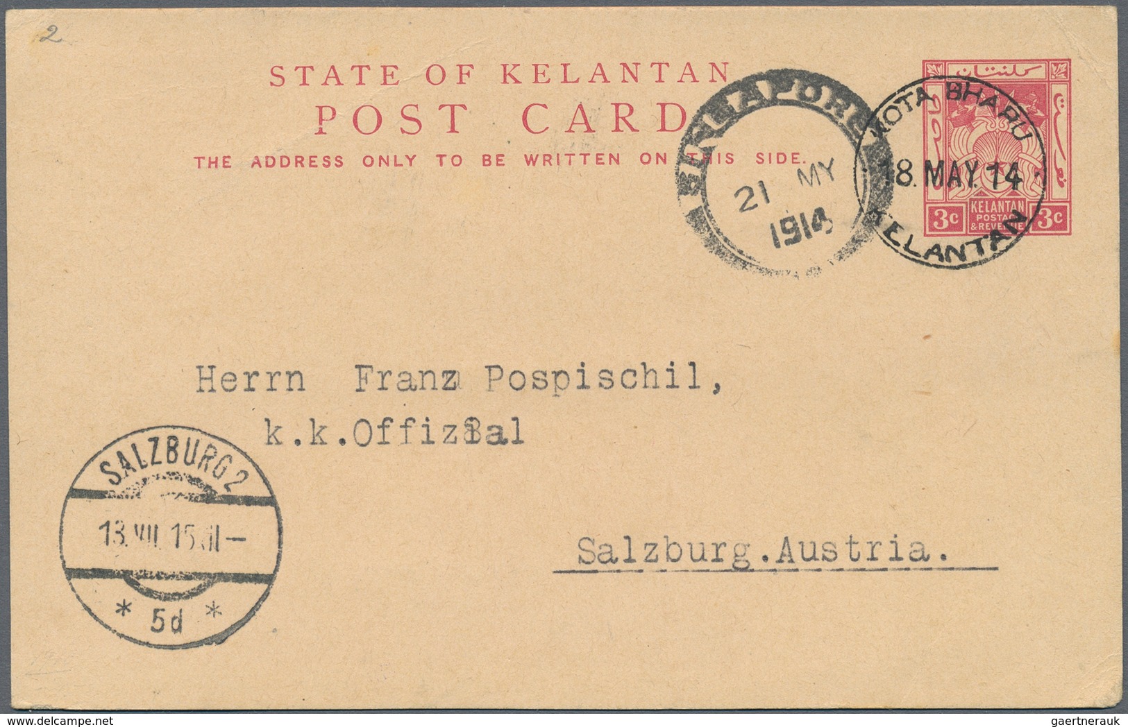 Malaiische Staaten - Kelantan: 1910-20's: Group Of 9 Postal Stationery Cards And Registered Envelope - Kelantan