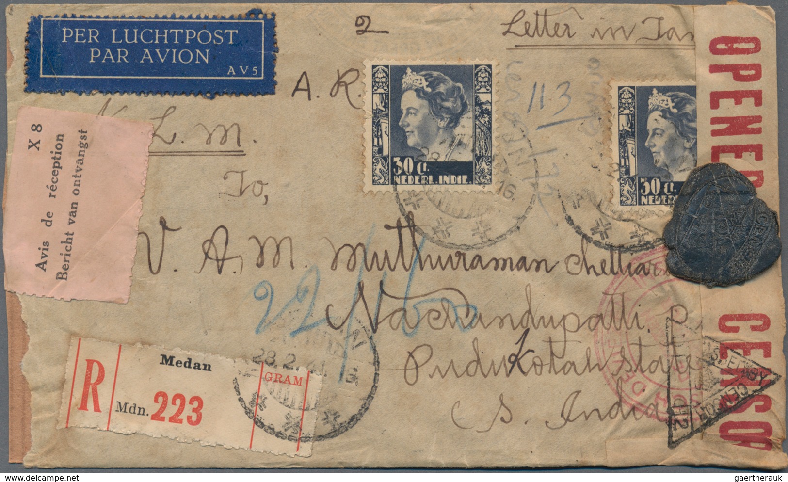 Niederländisch-Indien: 1918-41 Five Covers Including Three (from India/Ceylon) With Postage Due Stam - Niederländisch-Indien