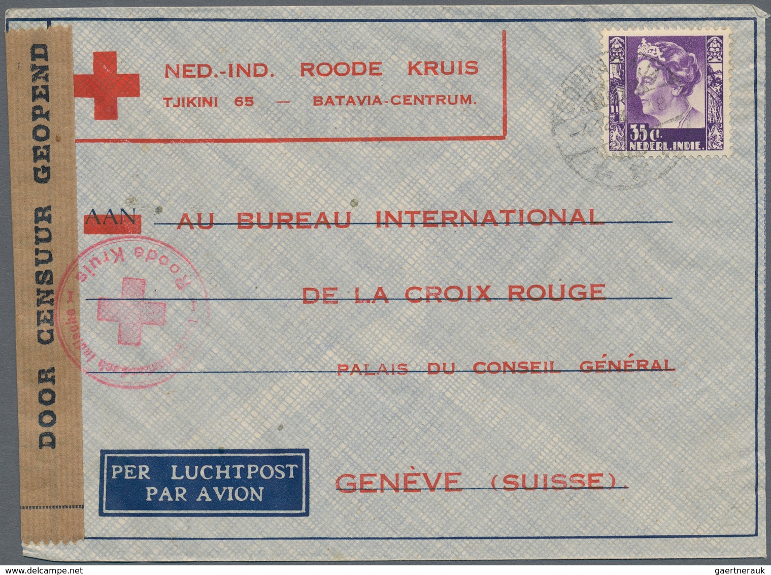 Niederländisch-Indien: 1940/41, Interesting Lot Of Over 60 Airmail Envelopes With Red Address Additi - Nederlands-Indië