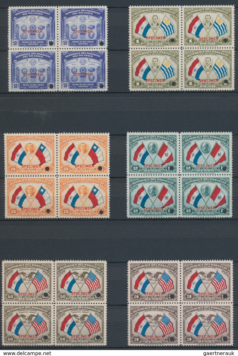 Paraguay: 1939/1941, ABN Specimen Proofs, Collection Of 176 Stamps, All Within Blocks Of Four. - Paraguay
