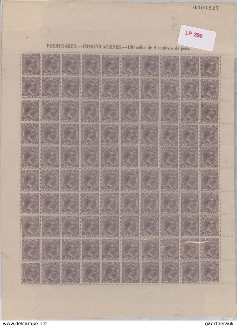 Puerto Rico: 1890/1898, King Alfons XIII., Ten Values In Complete Sheets Of 100 Stamps Each Mint Nev - Porto Rico