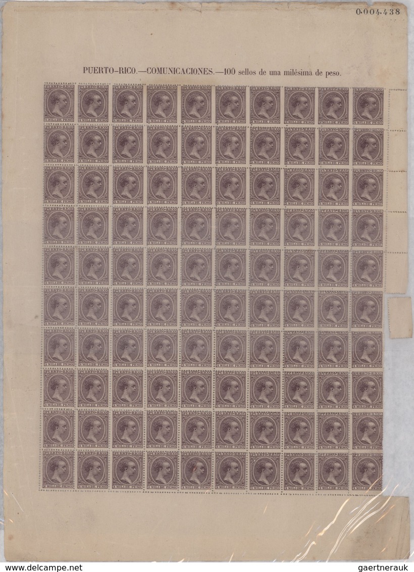 Puerto Rico: 1890/1898, King Alfons XIII., ten values in complete sheets of 100 stamps each mint nev