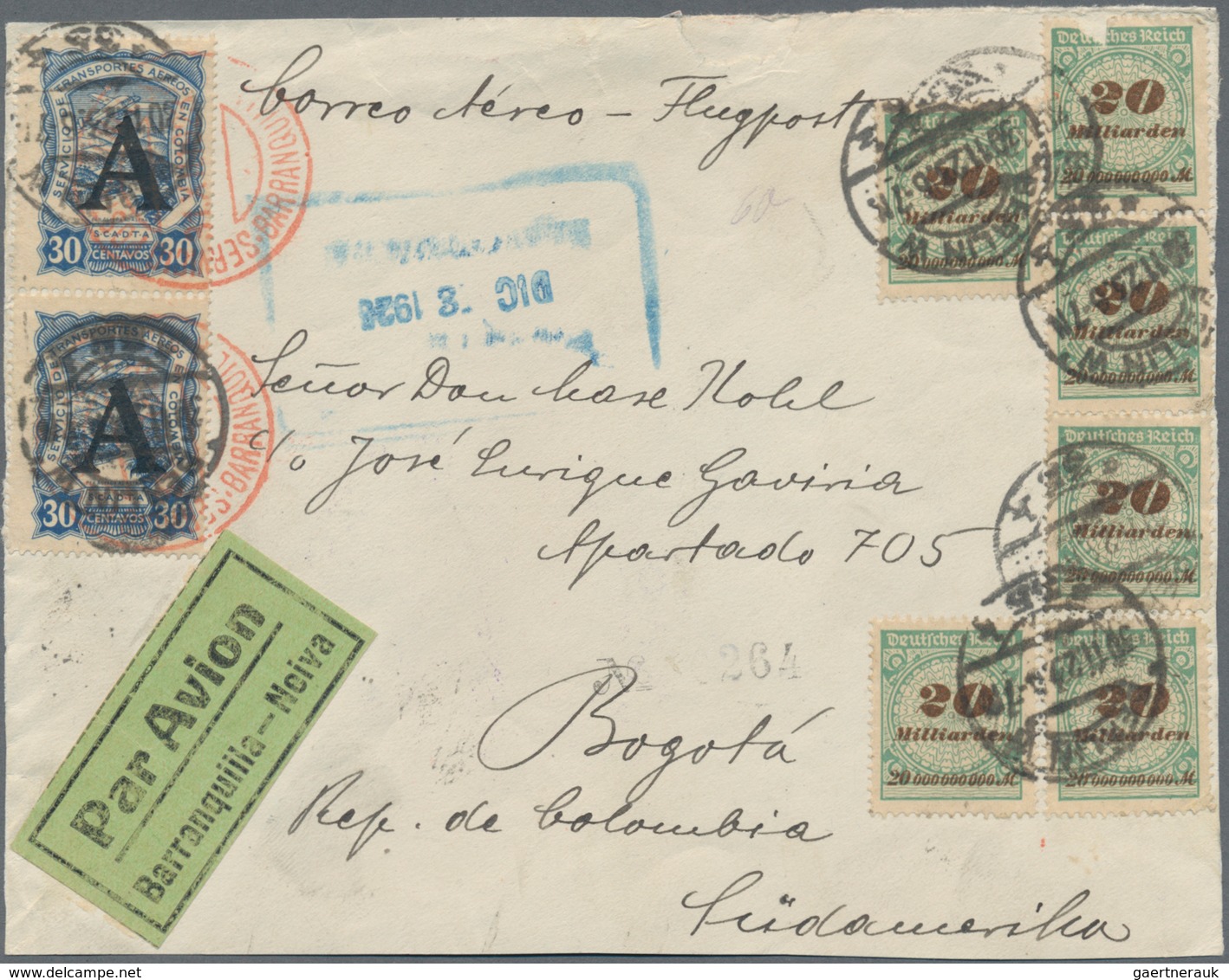 SCADTA - Länder-Aufdrucke: 1923/1929, Lot Of 18 Items (mainly Large Parts Of Cover), Eleven Bearing - Avions