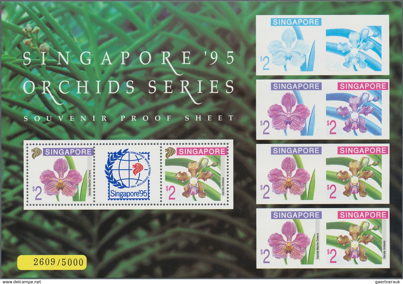 Singapur: 1995 Four 'Orchids' Miniature Sheets, Even Two Of The Orange One And The Larger Size 'Proo - Singapur (...-1959)