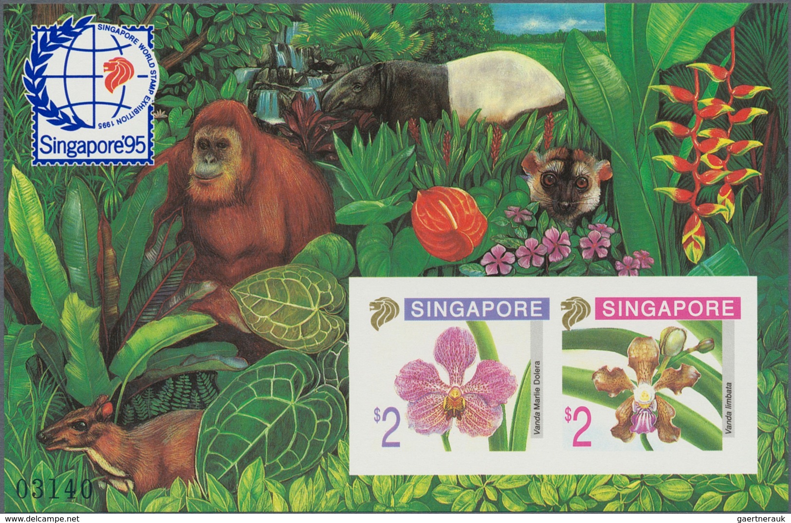 Singapur: 1995 'Orchids': The Three Good Miniature Sheets (sheet Margins Showing 'Orangutan' Imperf, - Singapore (...-1959)