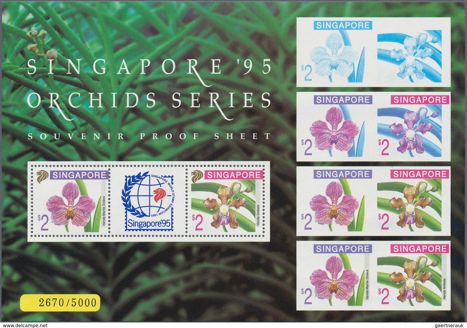 Singapur: 1995 'Orchids': The Three Good Miniature Sheets (sheet Margins Showing 'Orangutan' Imperf, - Singapur (...-1959)