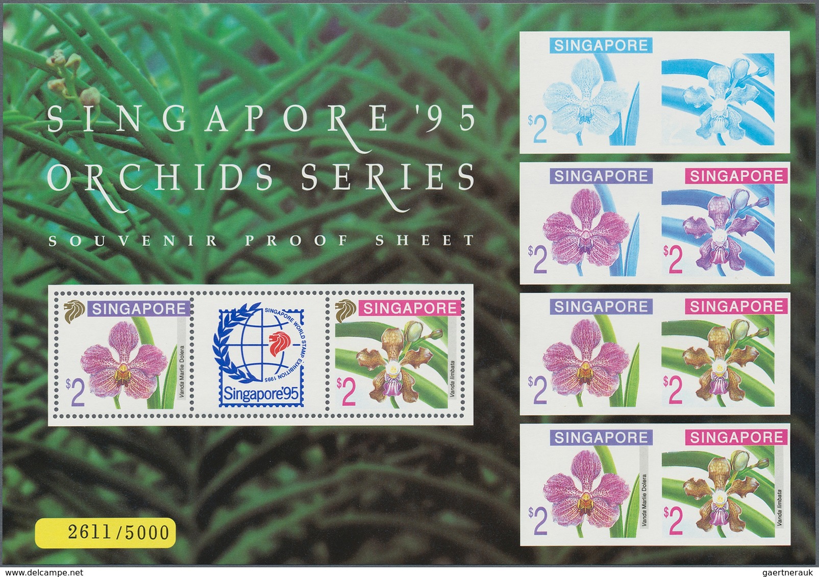 Singapur: 1995 Ten 'Orchids' Miniature Sheets, Even Five Of The Orange One And The Larger Size 'Proo - Singapour (...-1959)