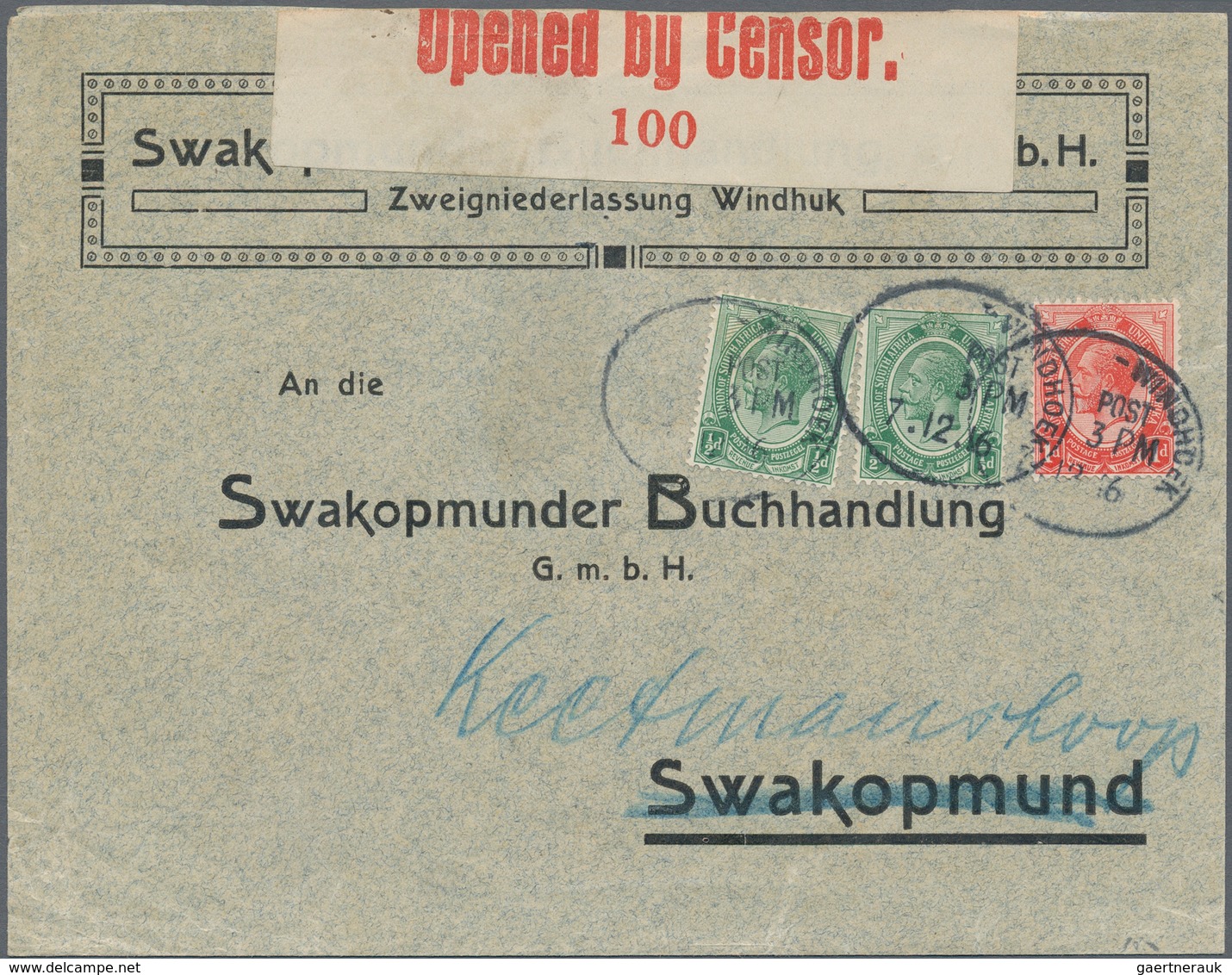 Südwestafrika: 1915/1919, 28 Covers With KGV Frankings, All Inland Mail, Often German Business Mail - África Del Sudoeste (1923-1990)