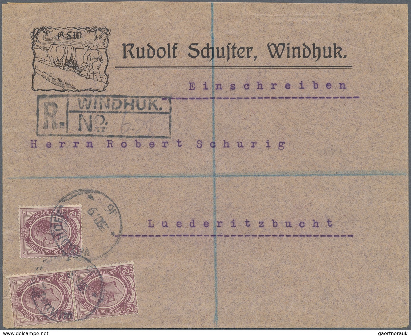 Südwestafrika: 1915/1919, 28 Covers With KGV Frankings, All Inland Mail, Often German Business Mail - África Del Sudoeste (1923-1990)