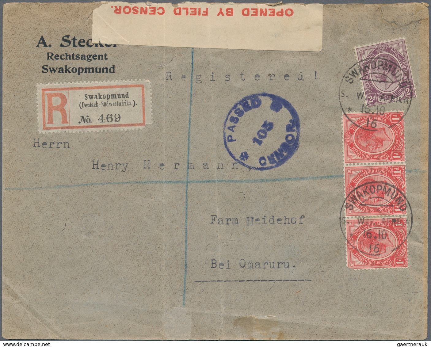 Südwestafrika: 1915/1919, 28 covers with KGV frankings, all inland mail, often German business mail
