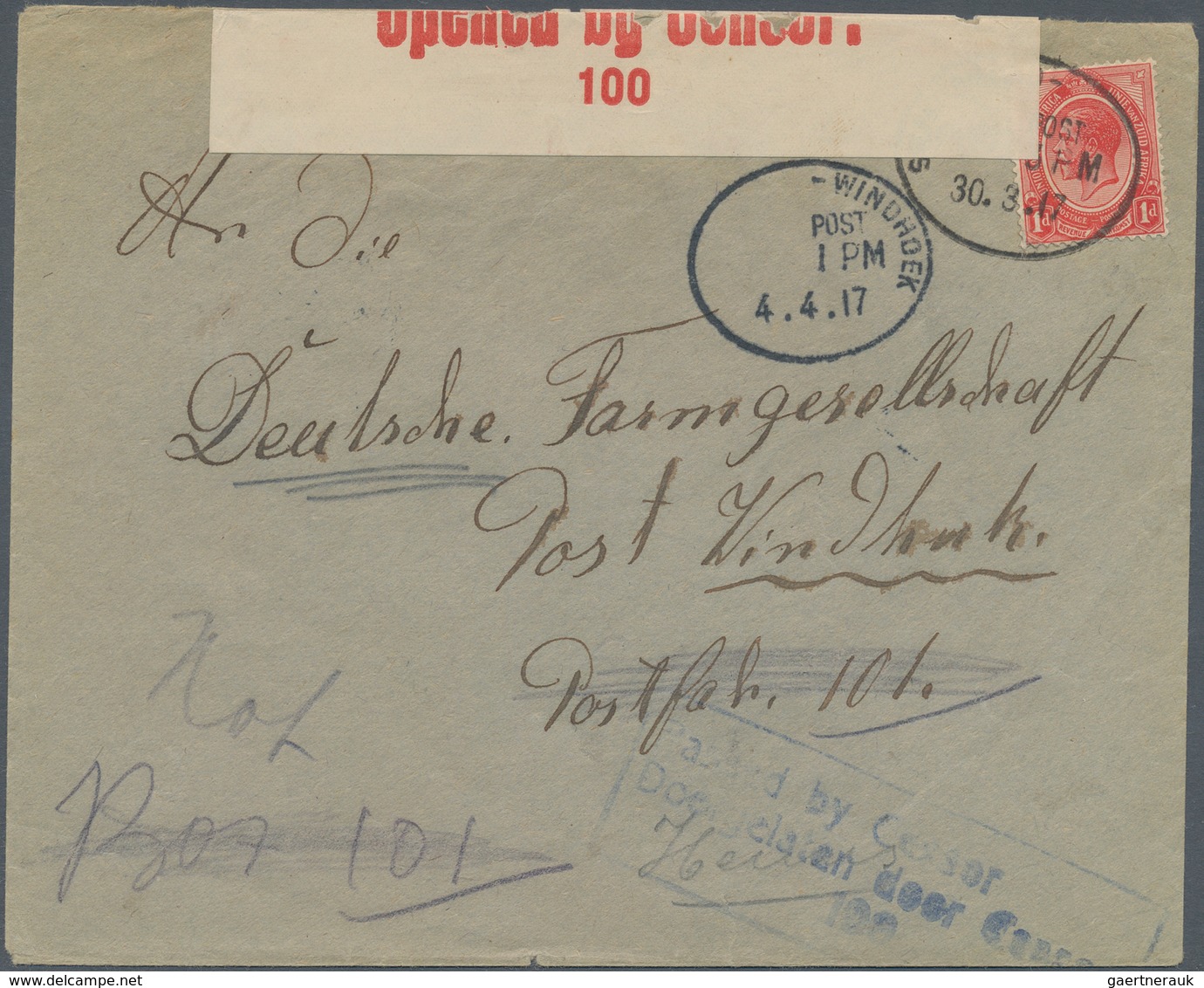 Südwestafrika: 1915/1919, 48 covers and fronts of covers, all with KGV frankings and mostly opened a