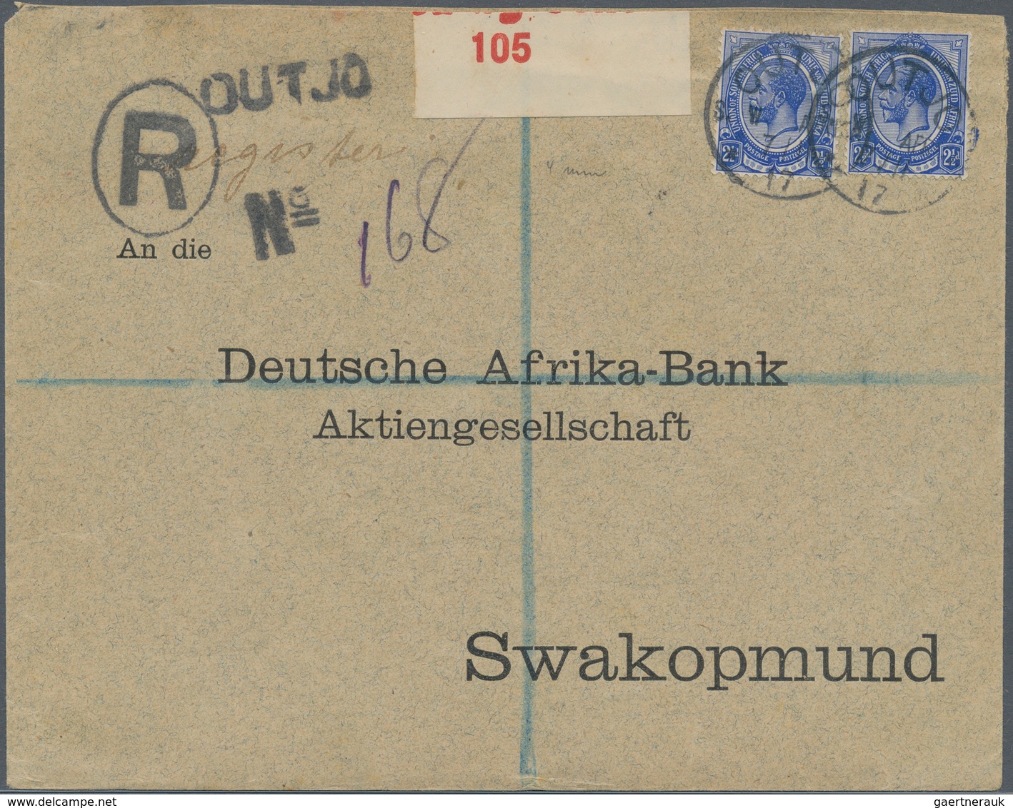 Südwestafrika: 1915/1919, 48 covers and fronts of covers, all with KGV frankings and mostly opened a