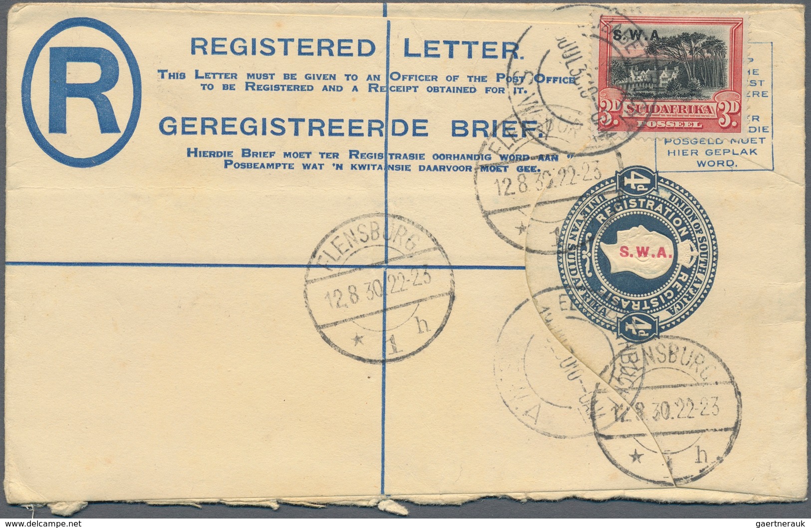 Südwestafrika: 1923/1928, 15 used registered letter stationary envelopes (Higgins & Gage ex no. 3/11