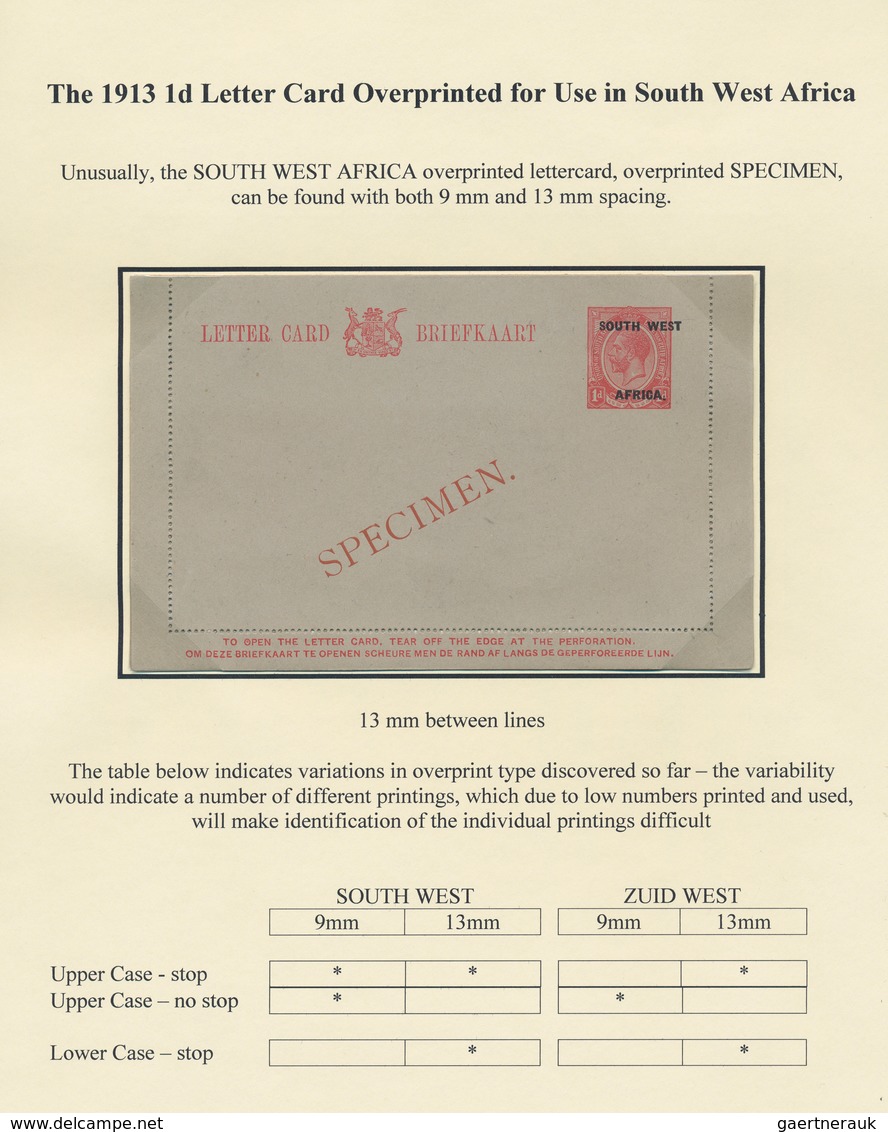 Südwestafrika: 1923/1928. Specialized Collection "The 1913 1d Letter Card Overprinted For Use In Sou - Afrique Du Sud-Ouest (1923-1990)