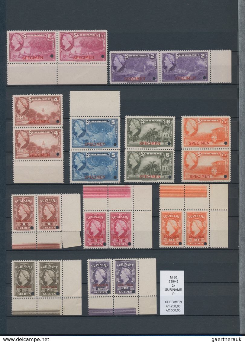 Surinam: 1945, ABN Specimen Proofs, Assortment Of Apprx. 98 Stamps, Mainly Within Multiples, Incl. H - Suriname ... - 1975