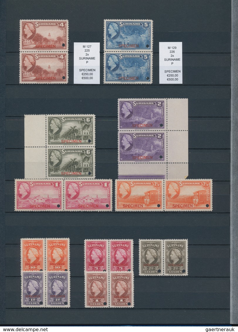 Surinam: 1945, ABN Specimen Proofs, Assortment Of Apprx. 98 Stamps, Mainly Within Multiples, Incl. H - Surinam ... - 1975