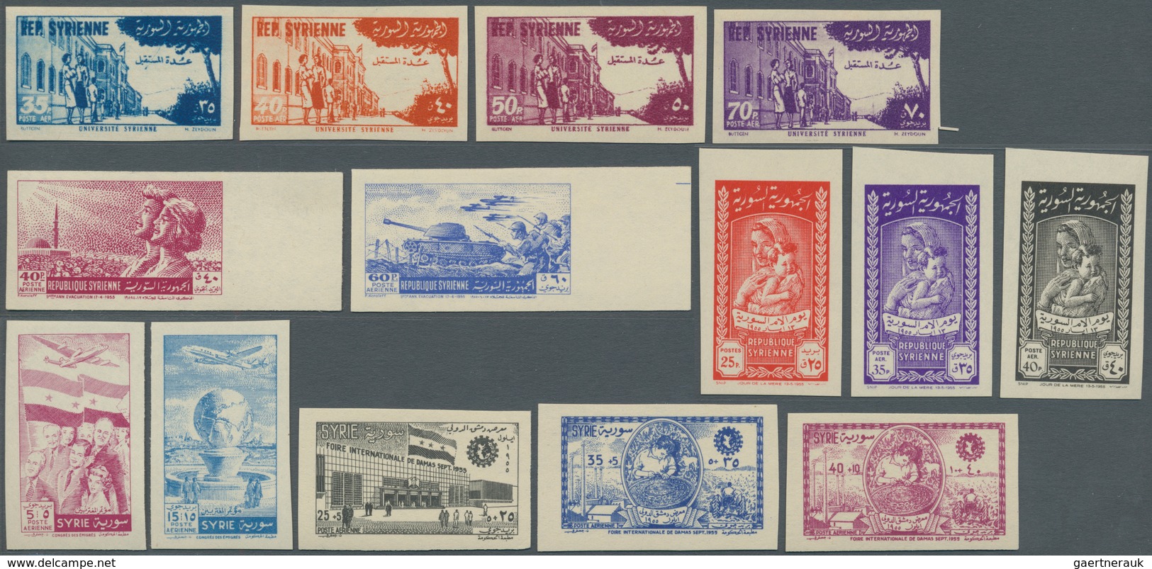 Syrien: 1949/1957, U/m Collection Of 16 IMPERFORATE Issues (=69 Stamps): Michel Nos. 586/16, 627/40, - Syrie