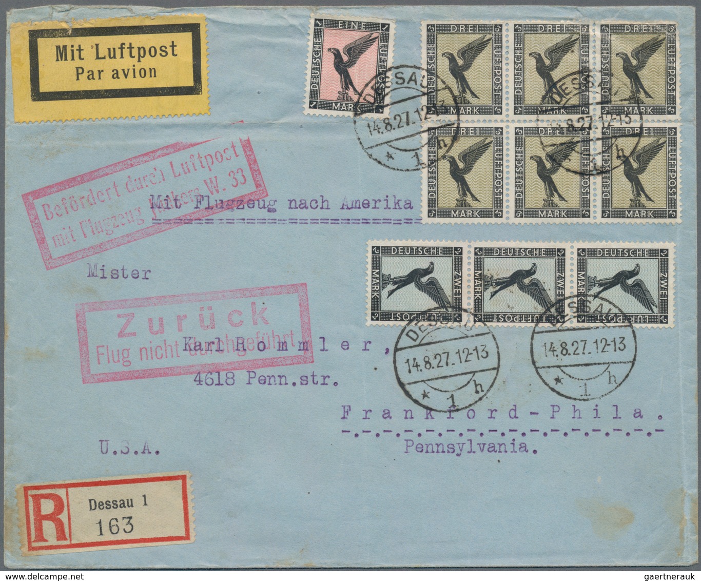 Flugpost Deutschland: 1912 - 1938, 34 Belege, Dabei U.a. Aus 1927 Brief Mit 25 Mark Porto Von Dessau - Airmail & Zeppelin