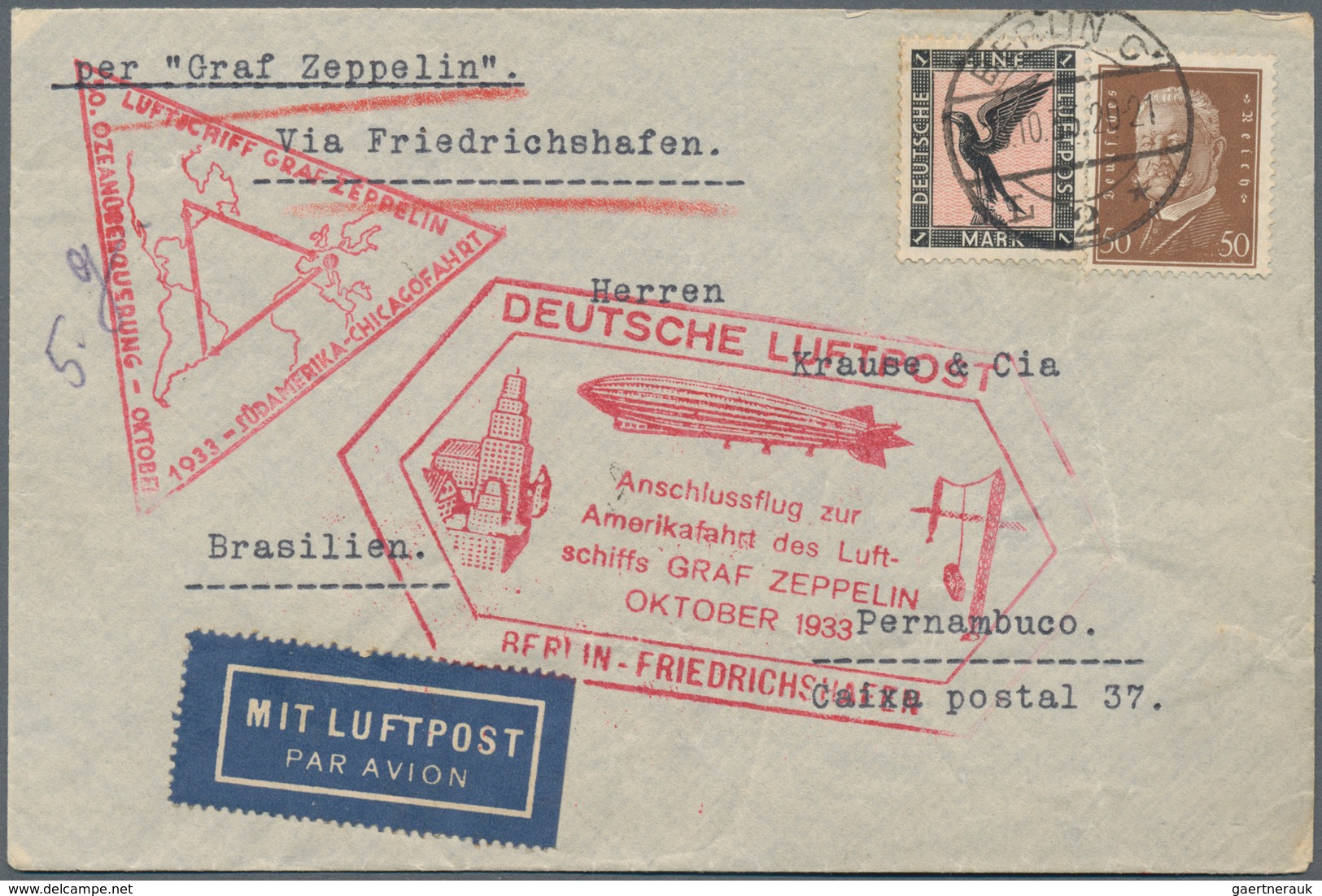 Zeppelinpost Deutschland: 1912/1945 (ca): Posten mit über 90 teils sehr raren Zeppelin-Belegen, indi