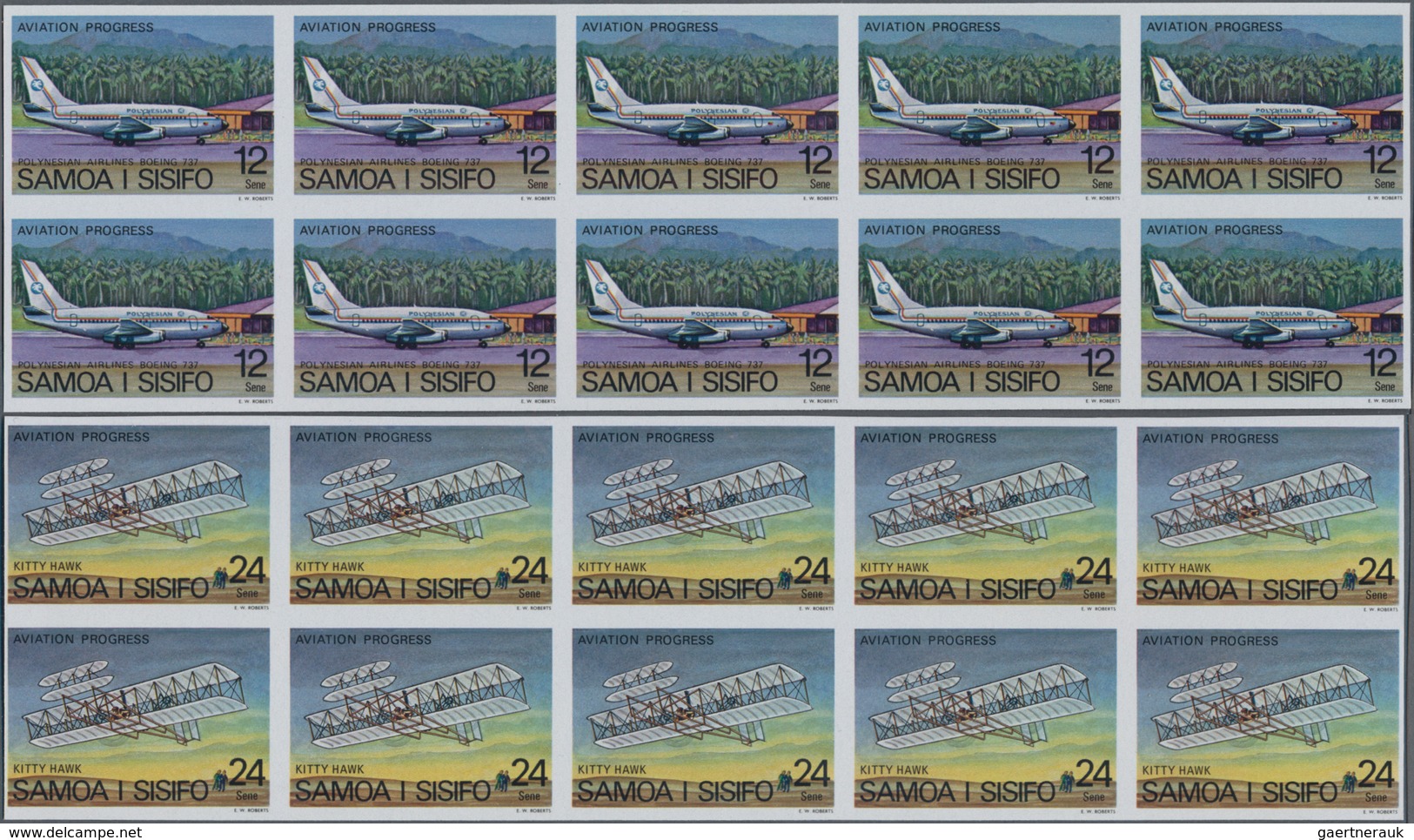 Thematik: Flugzeuge, Luftfahrt / Airoplanes, Aviation: 1978, Samoa. Lot Containing 10 IMPERFORATE Se - Avions