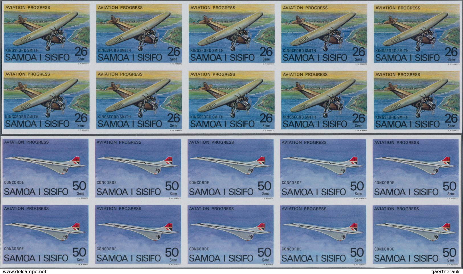 Thematik: Flugzeuge, Luftfahrt / Airoplanes, Aviation: 1978, Samoa. Lot Containing 10 IMPERFORATE Se - Airplanes