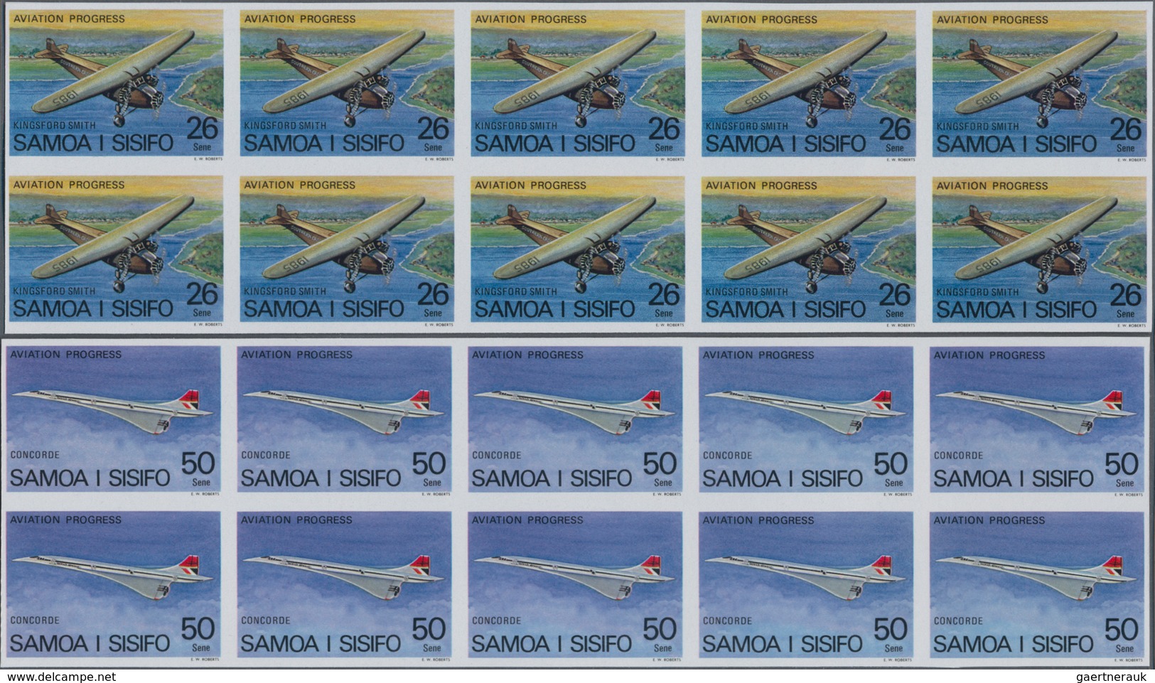 Thematik: Flugzeuge, Luftfahrt / Airoplanes, Aviation: 1978, Samoa. Lot Containing 10 IMPERFORATE Se - Aerei