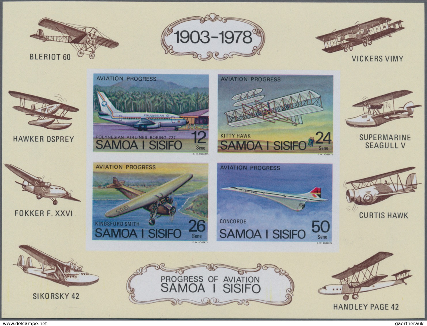 Thematik: Flugzeuge, Luftfahrt / Airoplanes, Aviation: 1978, Samoa. Lot Containing 6 IMPERFORATE Sou - Aerei