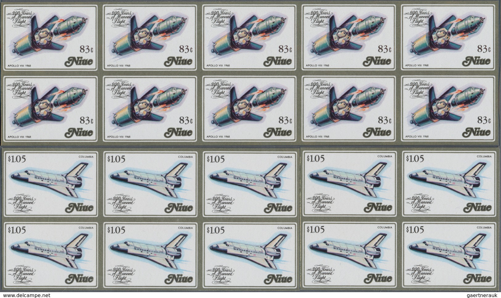 Thematik: Flugzeuge, Luftfahrt / Airoplanes, Aviation: 1983, Niue. Lot Containing 10 IMPERFORATE Set - Flugzeuge
