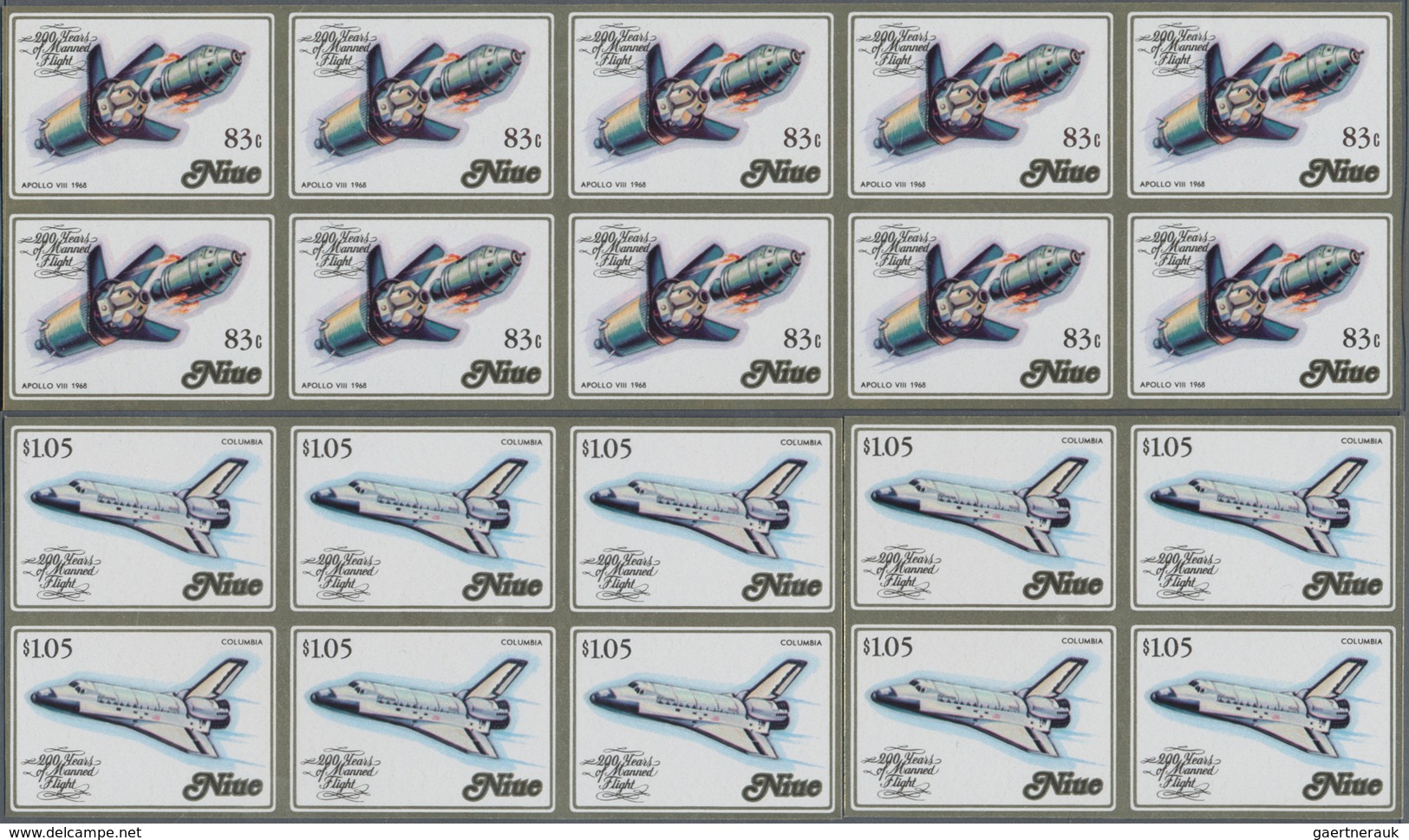 Thematik: Flugzeuge, Luftfahrt / Airoplanes, Aviation: 1983, Niue. Lot Containing 10 IMPERFORATE Set - Airplanes