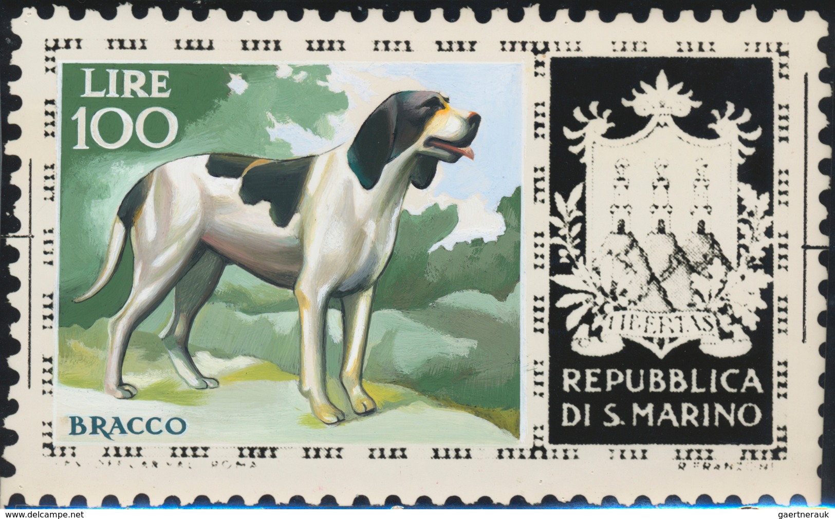 Thematik: Tiere-Hunde / Animals-dogs: 1956, San Marino, 100lire "Hunting Hound", Two Photographic B/ - Chiens