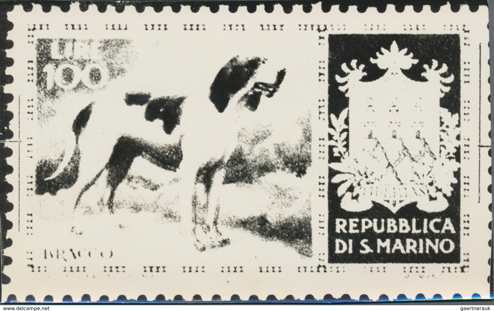 Thematik: Tiere-Hunde / Animals-dogs: 1956, San Marino, 100lire "Hunting Hound", Two Photographic B/ - Chiens