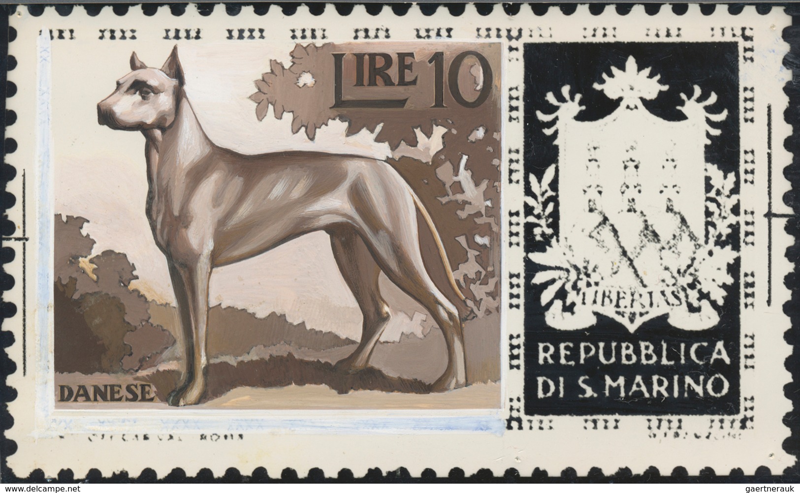 Thematik: Tiere-Hunde / Animals-dogs: 1956, San Marino, 10lire "Great Dane", Two Photographic B/w Es - Chiens