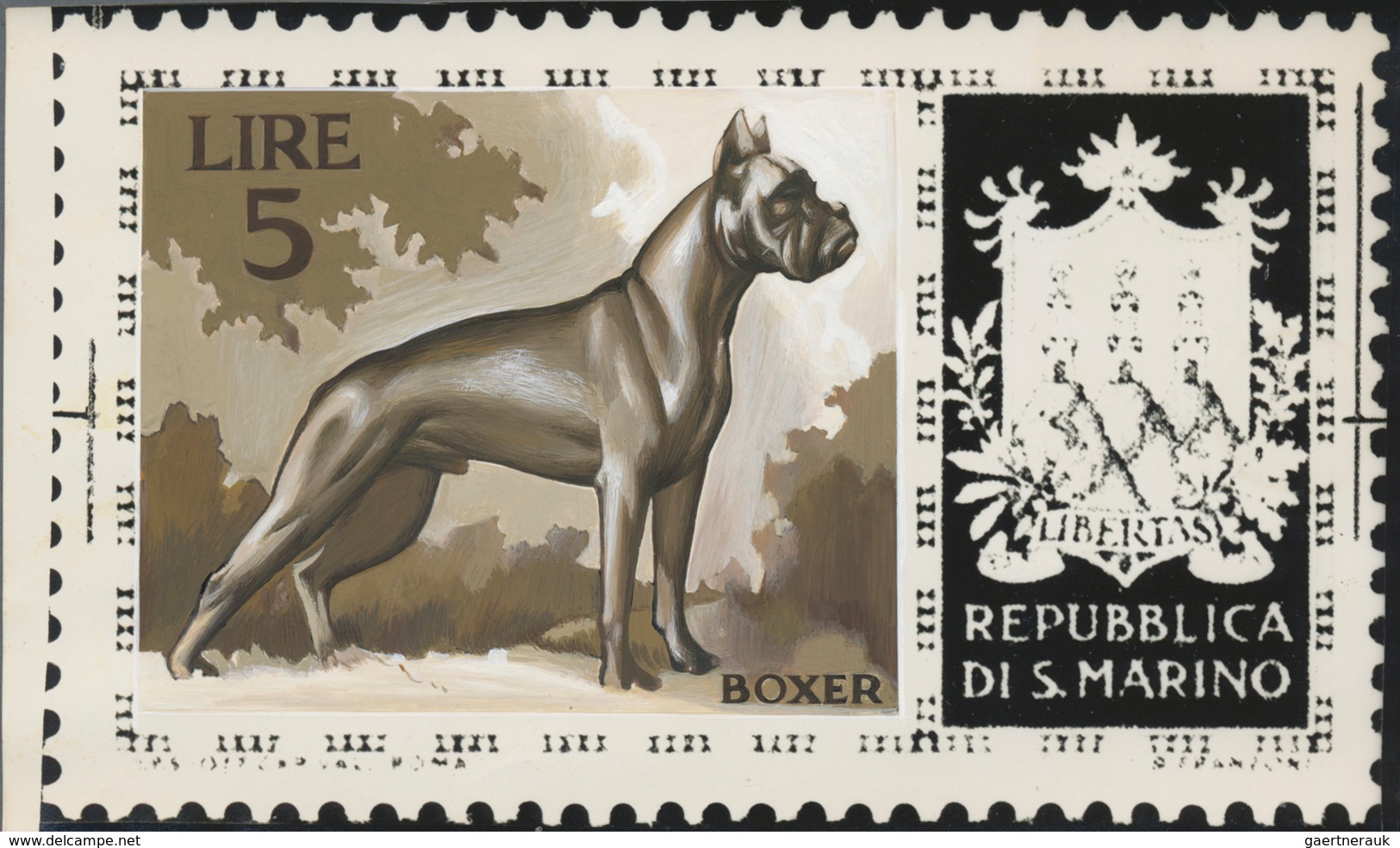 Thematik: Tiere-Hunde / Animals-dogs: 1956, San Marino, 5lire "Boxer", Two Photographic B/w Essays I - Cani