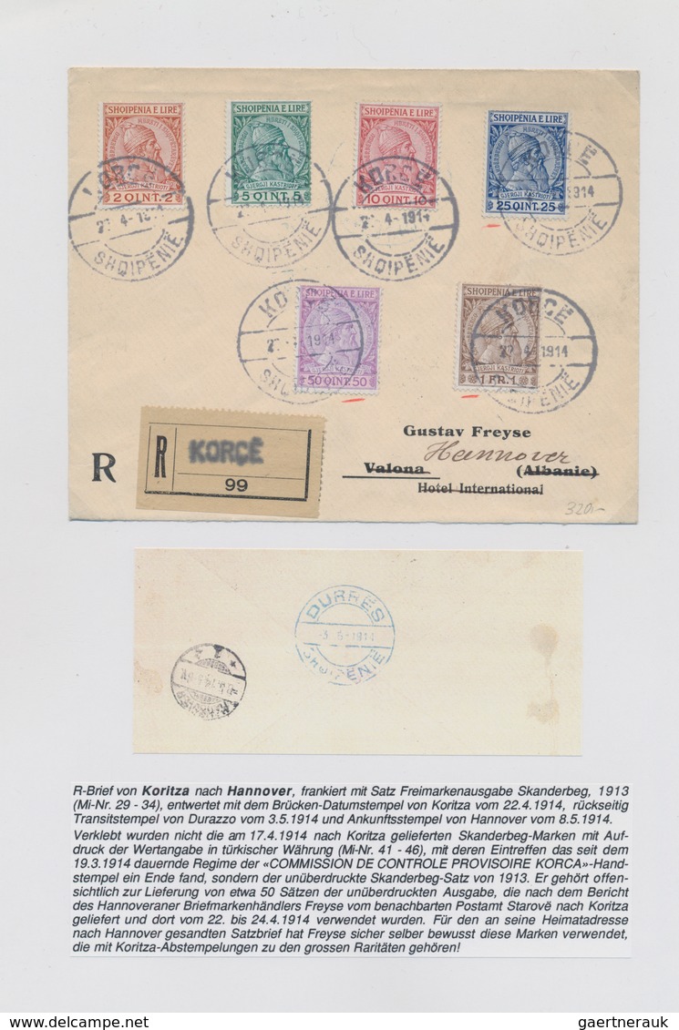 Albanien - Lokalausgaben: KORCE, 1914/1920, Valuable Collection With Ca.40 Stamps And 6 Covers/cards - Albania