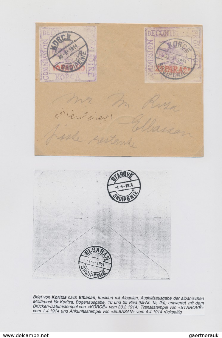 Albanien - Lokalausgaben: KORCE, 1914/1920, Valuable Collection With Ca.40 Stamps And 6 Covers/cards - Albanie