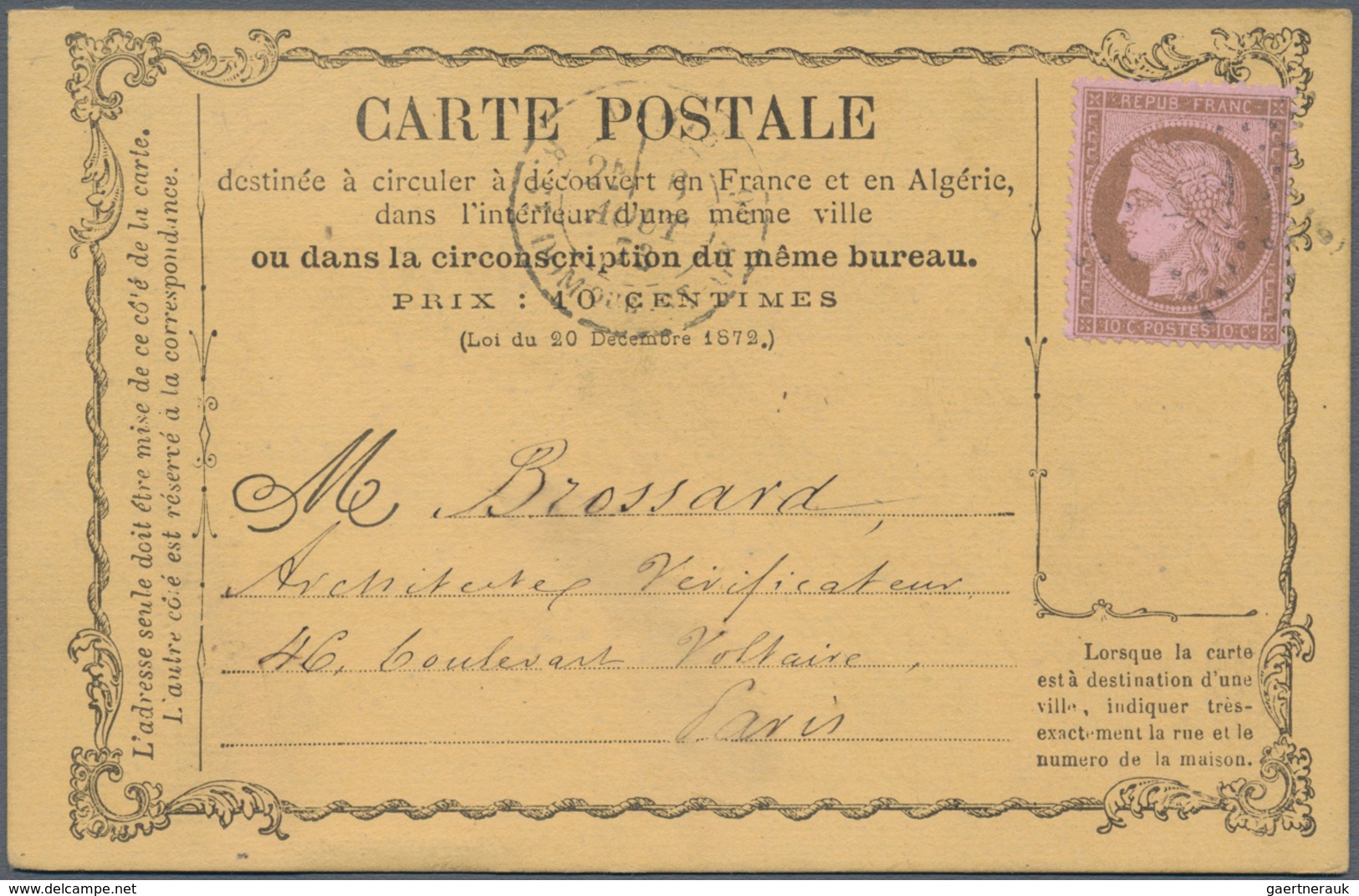 Frankreich: 1873 Approx. 40 Precursor Cards (cartes Précuseurs), Representing All Types, Incl. 1A (w - Collections