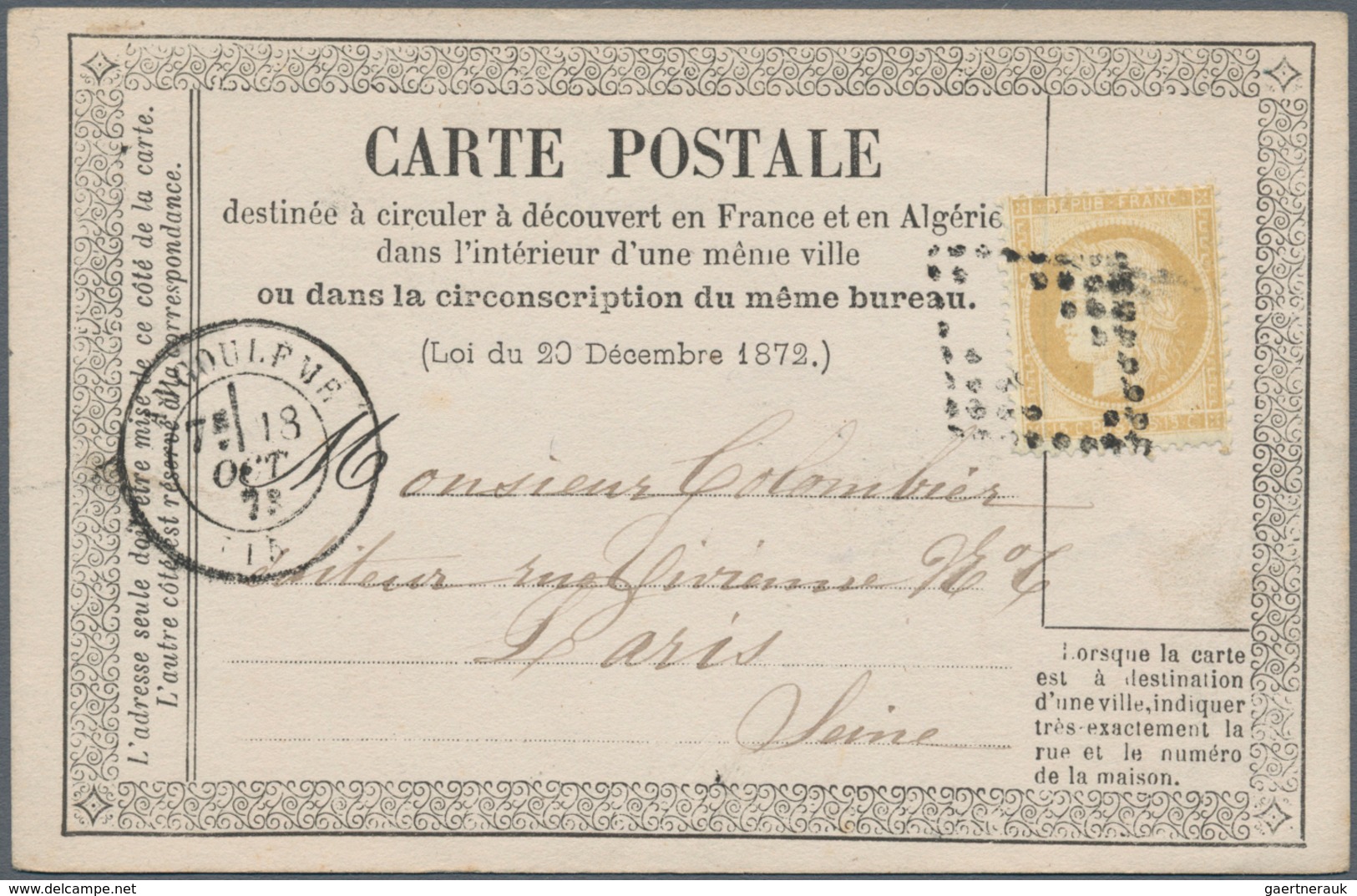 Frankreich: 1873 Approx. 40 Precursor Cards (cartes Précuseurs), Representing All Types, Incl. 1A (w - Collections