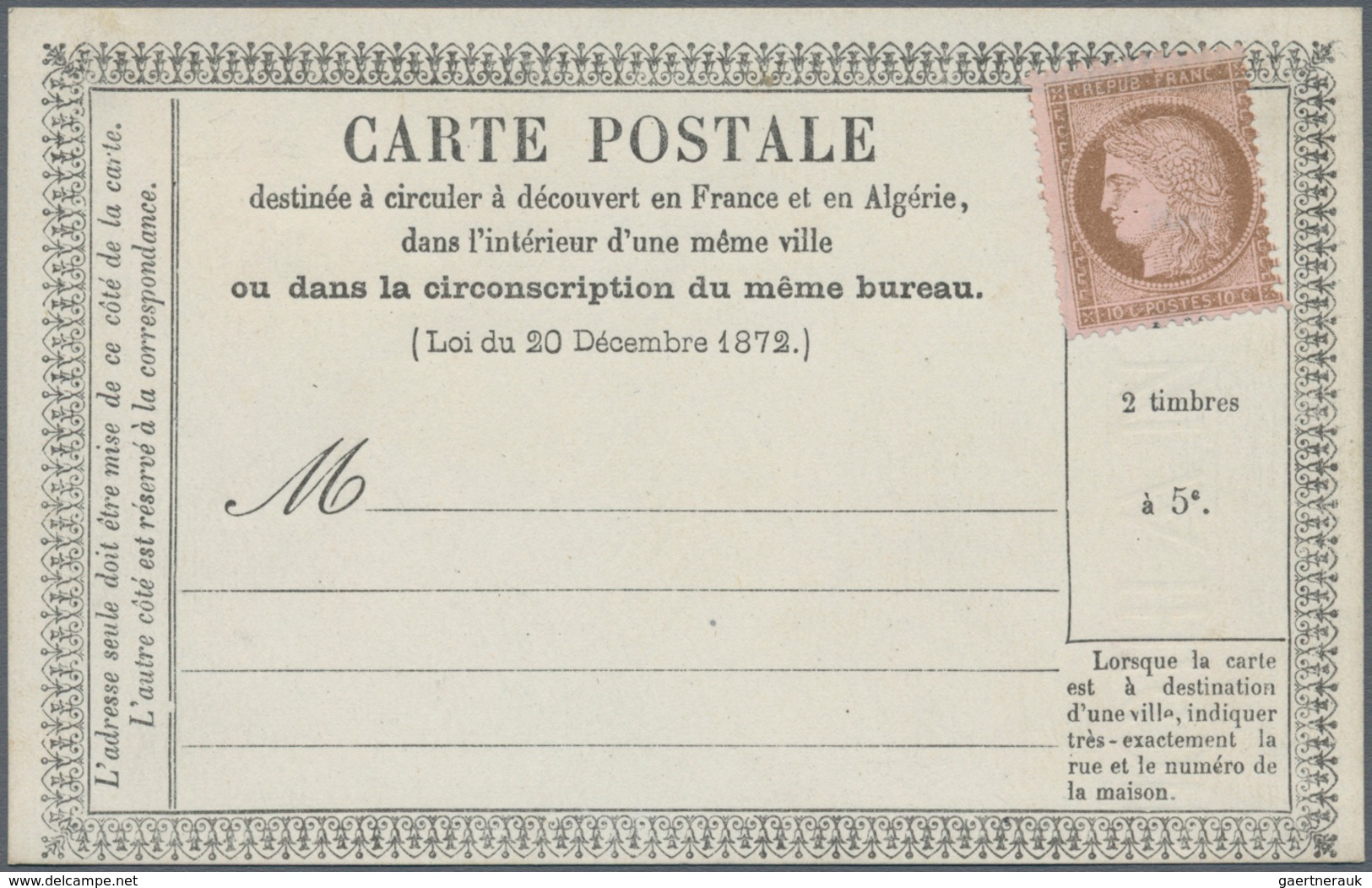 Frankreich: 1873 approx. 40 precursor cards (cartes précuseurs), representing all types, incl. 1A (w