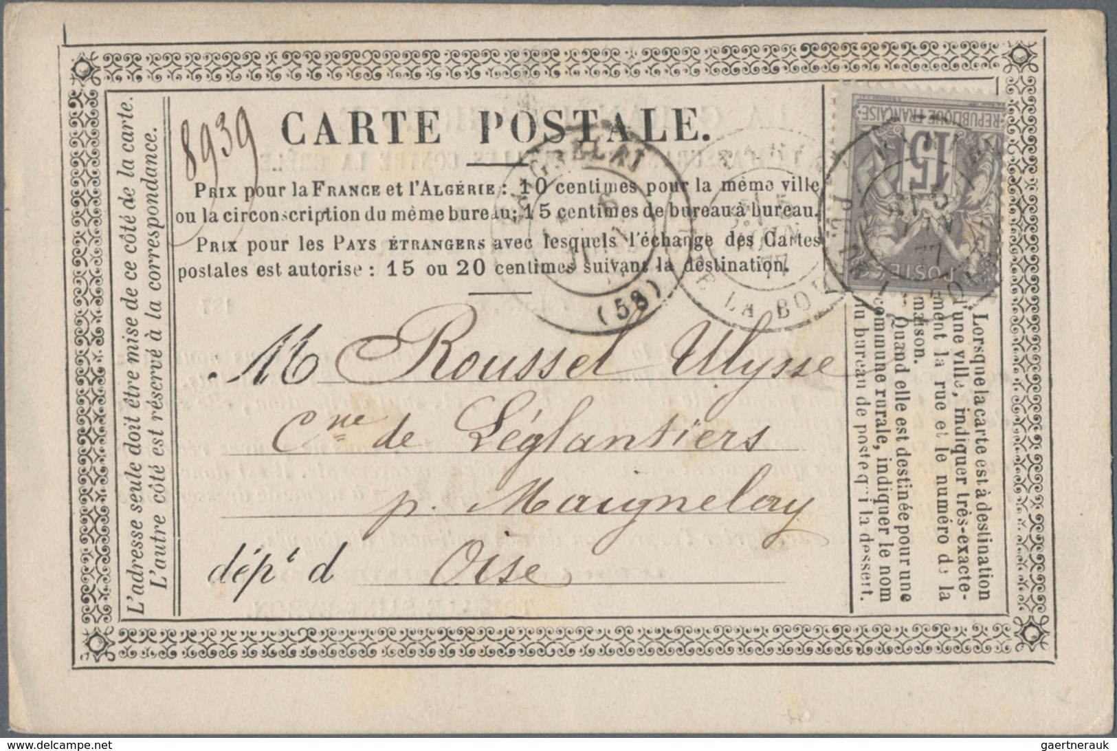 Frankreich: 1877/78 9 Precursor Cards (cartes Précuseurs), All Preprinted But Without Illustration, - Collections