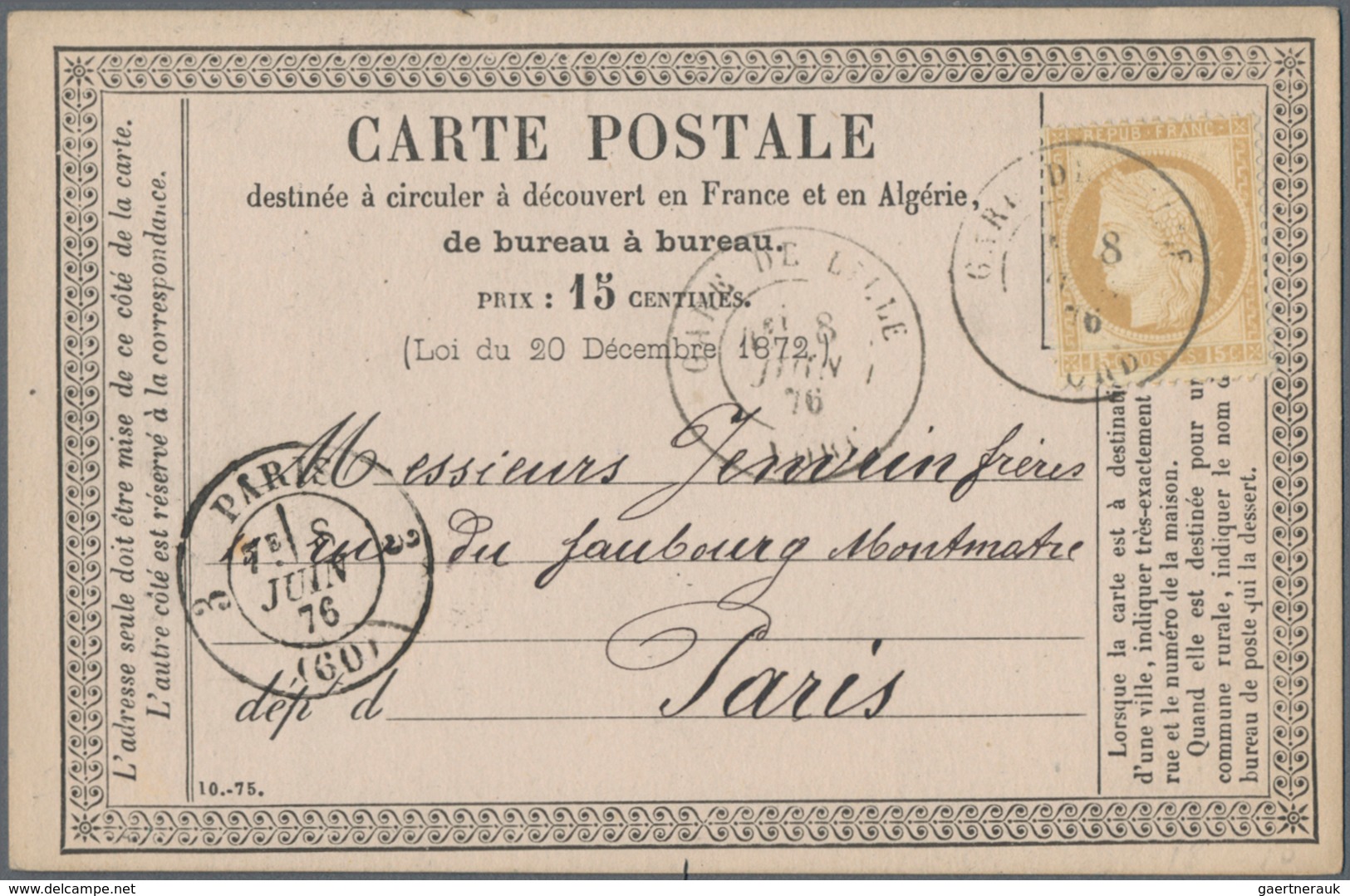 Frankreich: 1875 13 Mostly Used Precursor Cards (cartes Précuseurs), Incl. Mutilated Print Note Of D - Verzamelingen