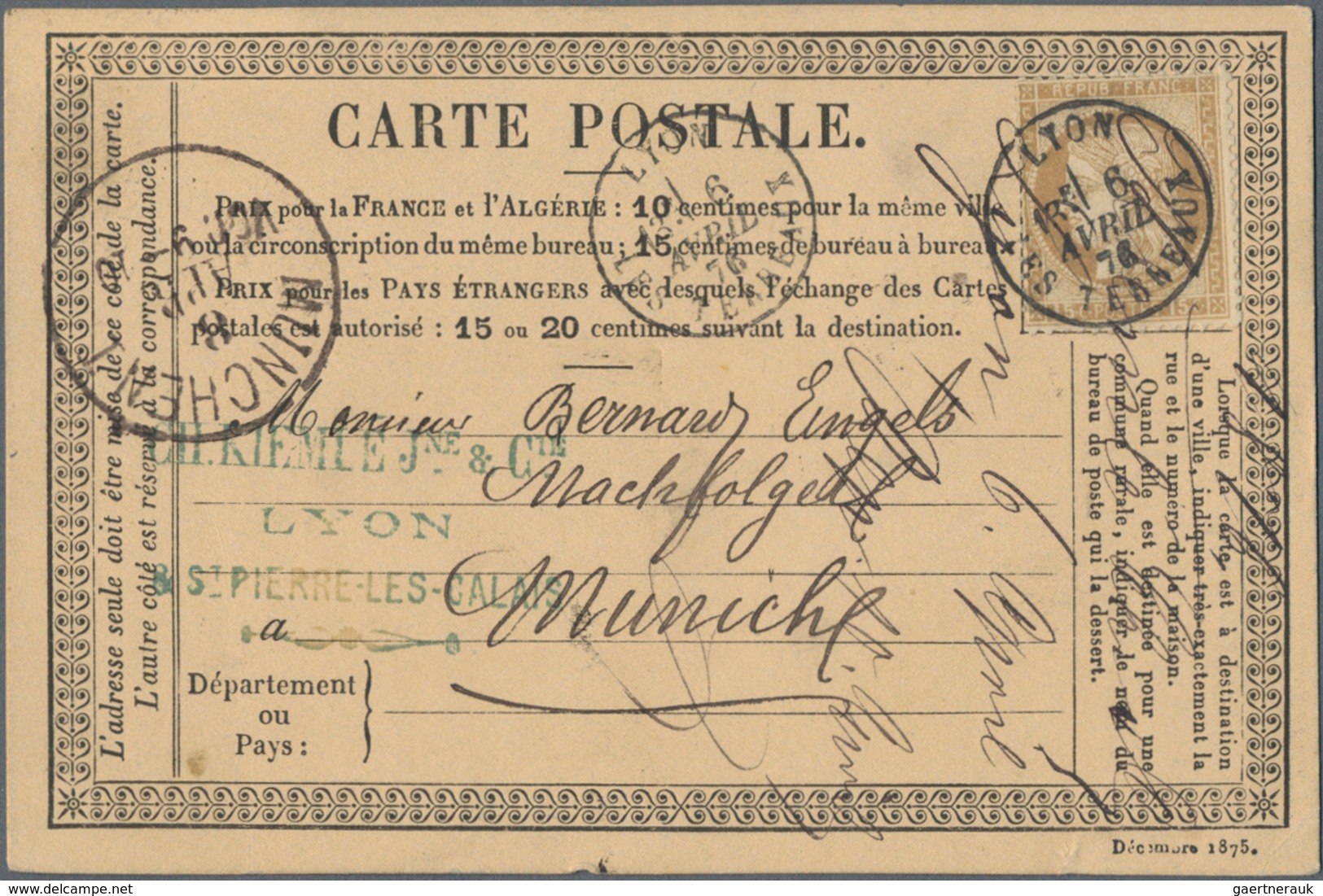 Frankreich: 1875 13 Mostly Used Precursor Cards (cartes Précuseurs), Incl. Mutilated Print Note Of D - Collections