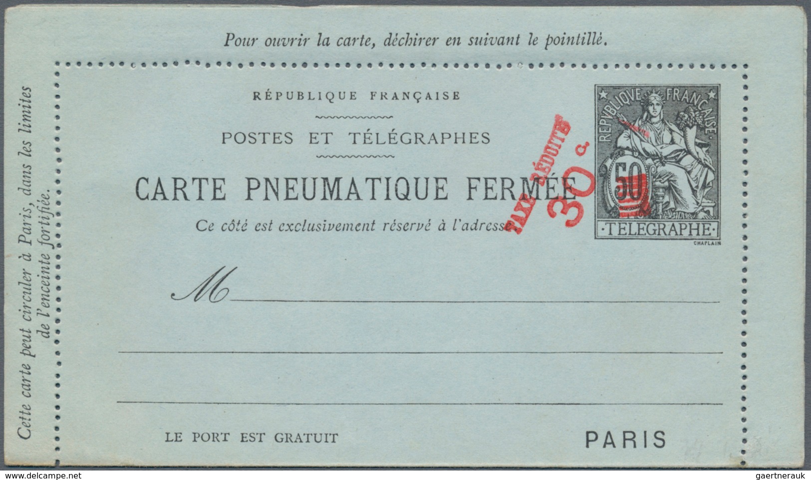 Frankreich - Ganzsachen: 1880/1929 Ca. 60 Unused And Used Postal Stationeries For The Pneumatic Tube - Autres & Non Classés