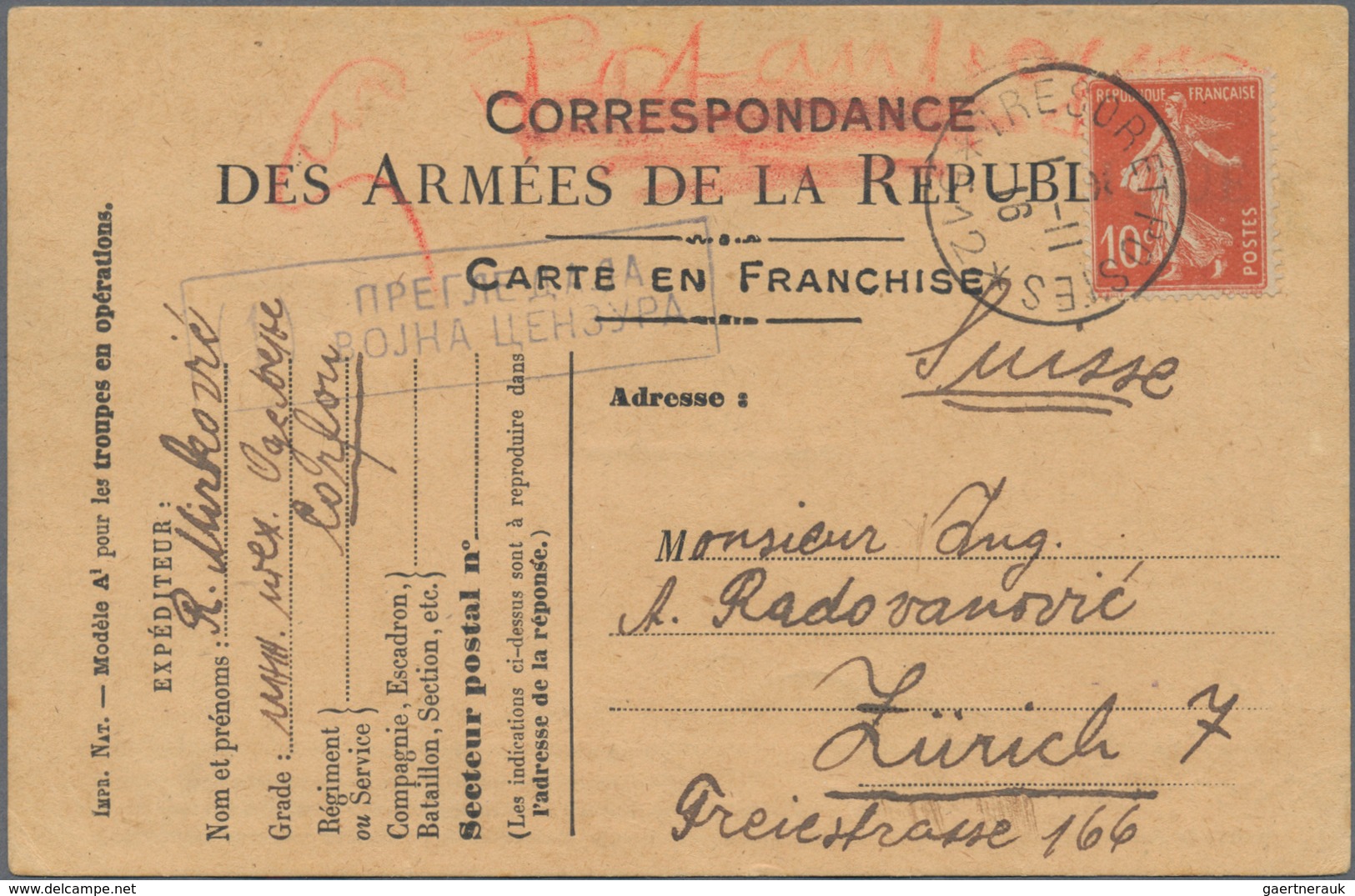 Frankreich - Militärpost / Feldpost: 1915/1918, French Forces In Corfu And Saloniki, Collection With - Sellos De Franquicias Militares