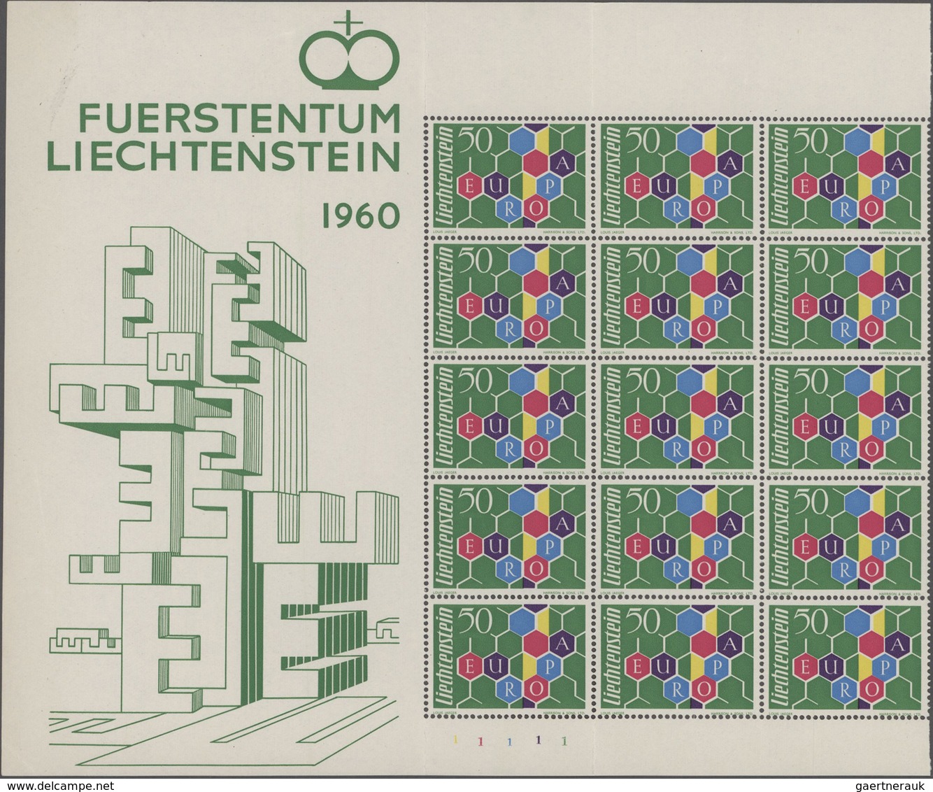 Liechtenstein: 1960, Europa, 50 Rp., 300 Exemplare Vereinzelt In 4er Blocks Oder Größeren Einheiten, - Collections