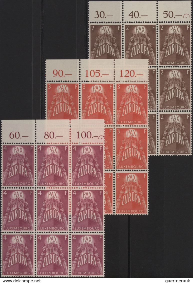 Luxemburg: 1957, Europa, 2 - 4 Fr., 200 Sets Including Blocks Of Six Or Bigger Untis Mint Never Hing - Autres & Non Classés